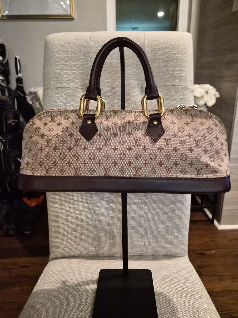 Louis Vuitton Monogram Mini Lin Alma Long Handbag East West Satchel Brown
